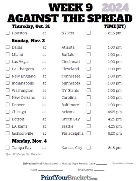 nfl spreads week 9